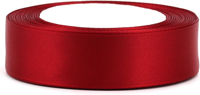 Riunbb Deep red Solid Satin Ribbon 1 Inch 25 Yards Solid Polyester Fabric Ribbon for Gift Wrapping Wedding Christmas Baby Shower Birthday Party Decoration Handmade Immortal Flower Craft - Image 3